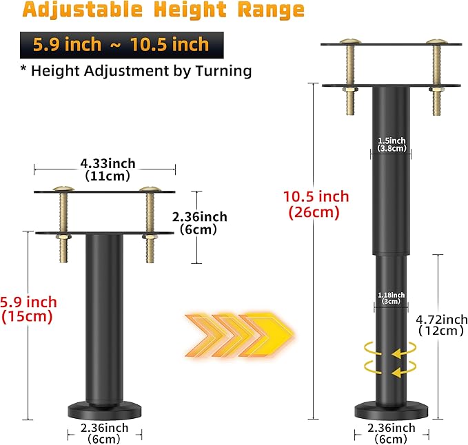 Wlrrcwdttc 4 Pcs Adjustable Height Bed Support Legs 5.9-10.5 inch, Bed Frame