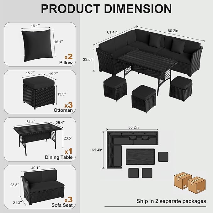 LOUVIXA 7 Pieces Patio Furniture Set, Outdoor Patio Furniture, Wicker