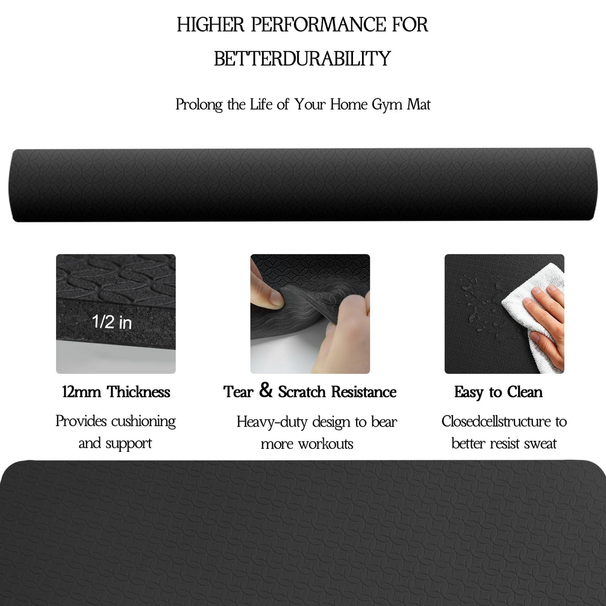 VTORY Extra Large Yoga Mat 6'x 4'x 12mm (1/2in) Thick Exercise Mat for Men and Women, Non-Slip, Durable Workout Mat for Home Workout, Yoga, Pilates, Stretching (Black)