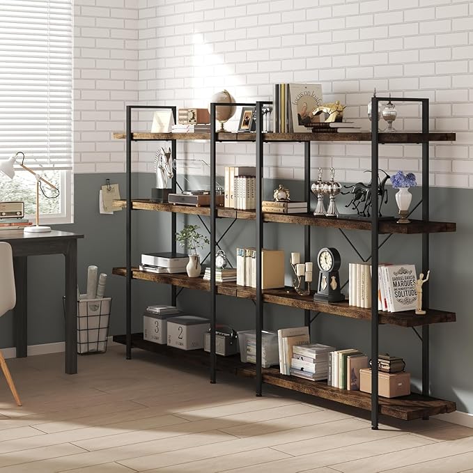 OtterOasis Bookshelf Set, Heavy Duty 4-Tier Industrial Bookcase, 120lbs Shelf