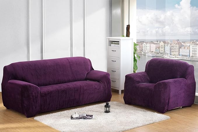 vctops 1-Piece Velvet Plush Stretch Sofa Slipcover
