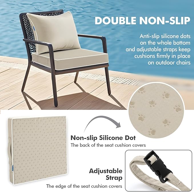 MIULEE Beige Outdoor Seat Cushion 24x24 Inch Waterproof & 3 Year Fade Resistant
