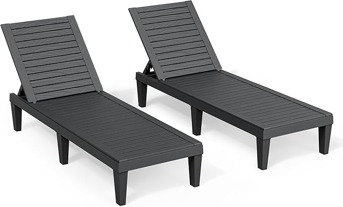 Outdoor Lounge Chairs Set of 2, 5-Position Adjustable Tanning Chairs
