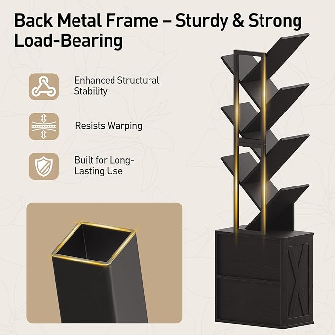 RALGEND Tree Bookshelf, 6 Tier Bookcase