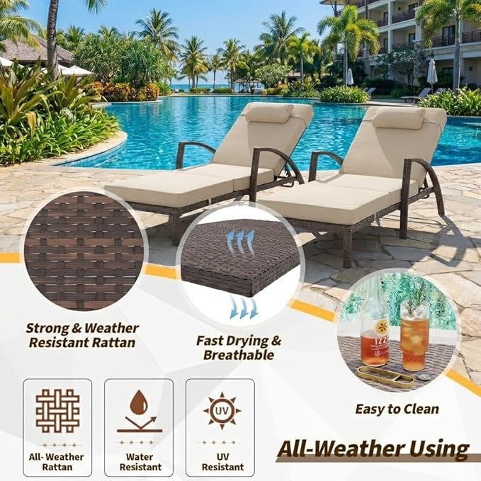 GarveeLife Outdoor Wicker Chaise Lounge Chair