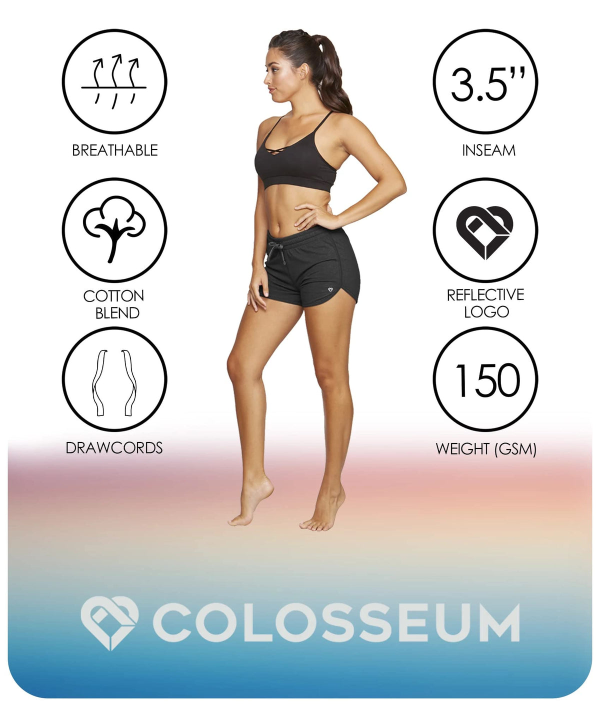 COLOSSEUM Active Women's Simone Cotton Blend Yoga and Running Short (Black, Medium)