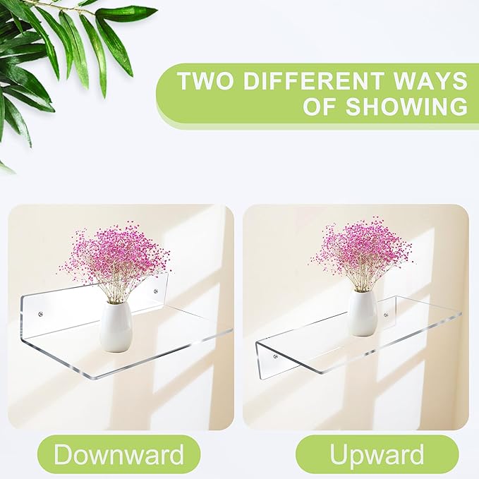Jansburg 12 Inch L-Shaped Acrylic Floating Shelf Wall Mounted Shelves Invisible