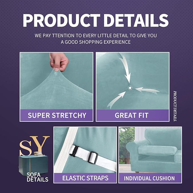 ZNSAYOTX Oversized Velvet Couch Cover 4 Piece Stretch Sofa Covers