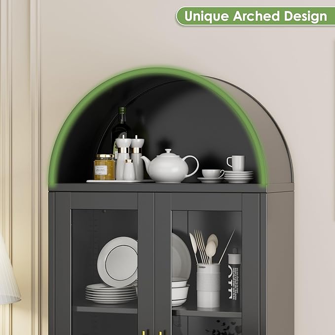 73" Black Metal Arched Display Cabinet