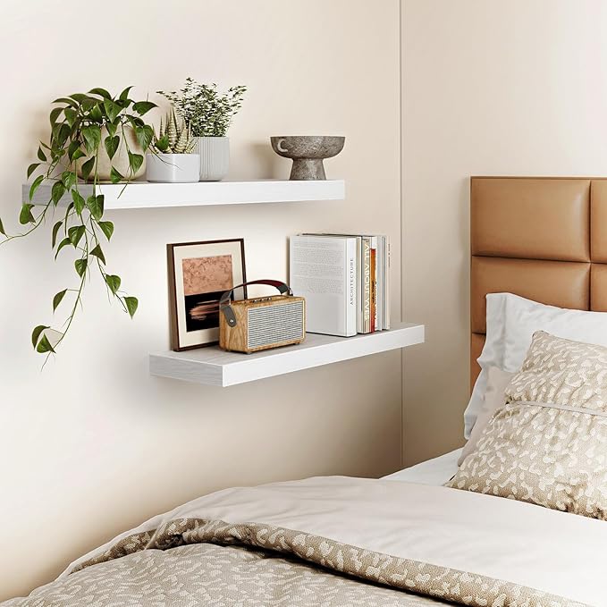 Fixwal White Shelves, Bathroom and Kitchen, Wall Mounted Shelves