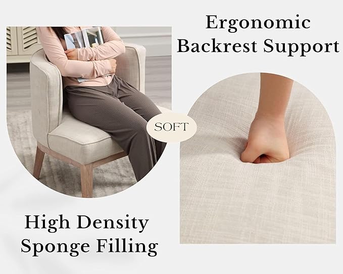 Beige Barrel Chair with Solid Wood Frame, Small Round Accent Chair, Comfy Linen