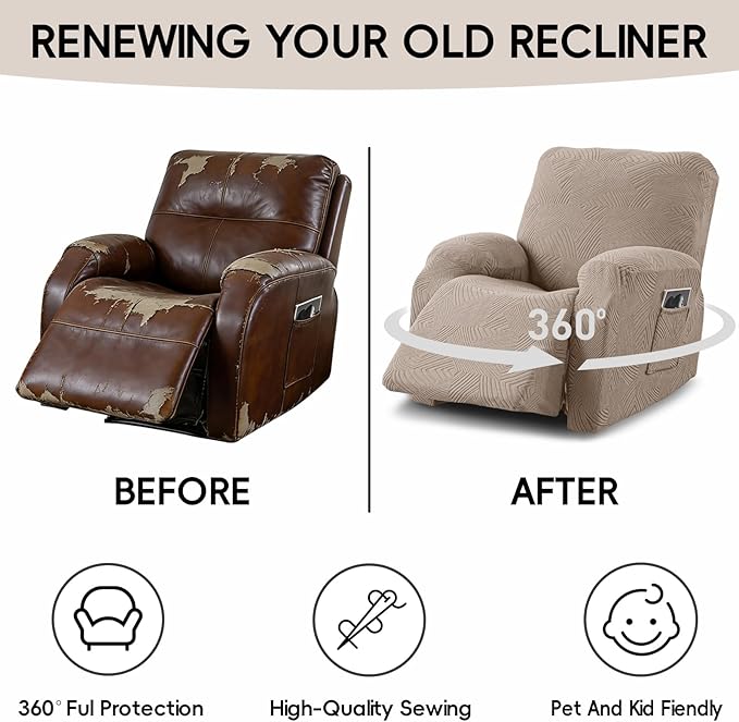 Recliner Chair Covers, 4-Piece Stretch Geometric Strokes Jacquard Reclining