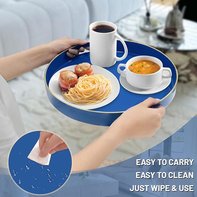 MAONAME 13" Blue Round Tray, Modern Decorative Trays