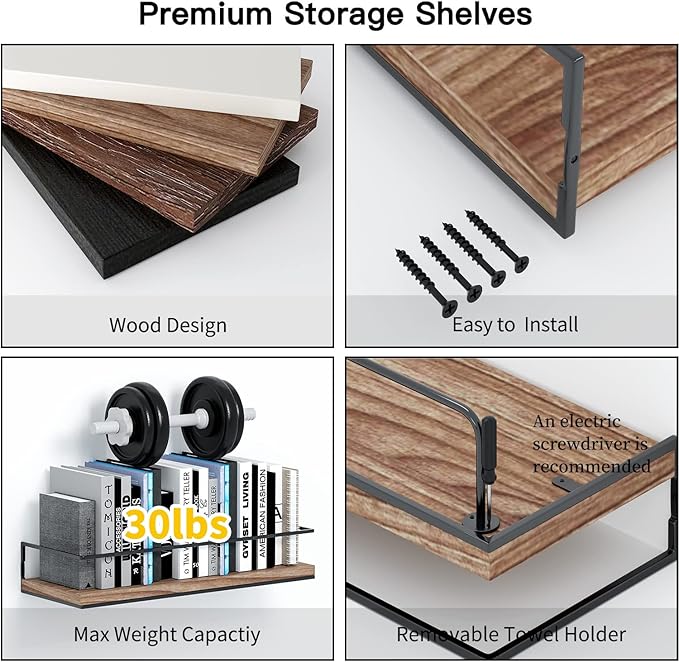Shario Rustic Wood Floating Shelves