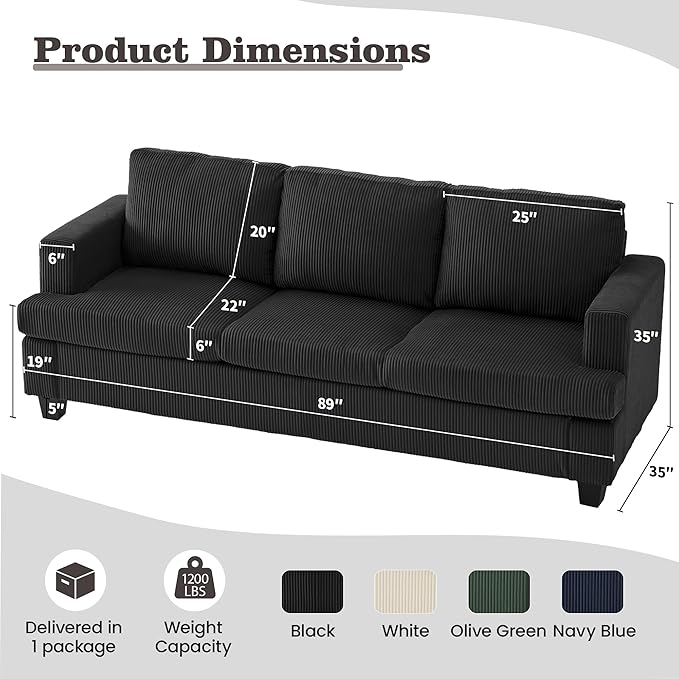 Apicizon 89" Modern Sofa Couch Set, Corduroy Couch 2 Piece Sofa Set