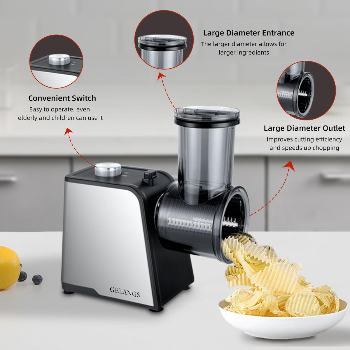5 In 1 Electric vegetable slicer，300W Electric Cheese Grater Salad Shooter, One-Touch Easy Control, Electric Grater for Vegetables, Cheeses and NutsFor Home Kitchen