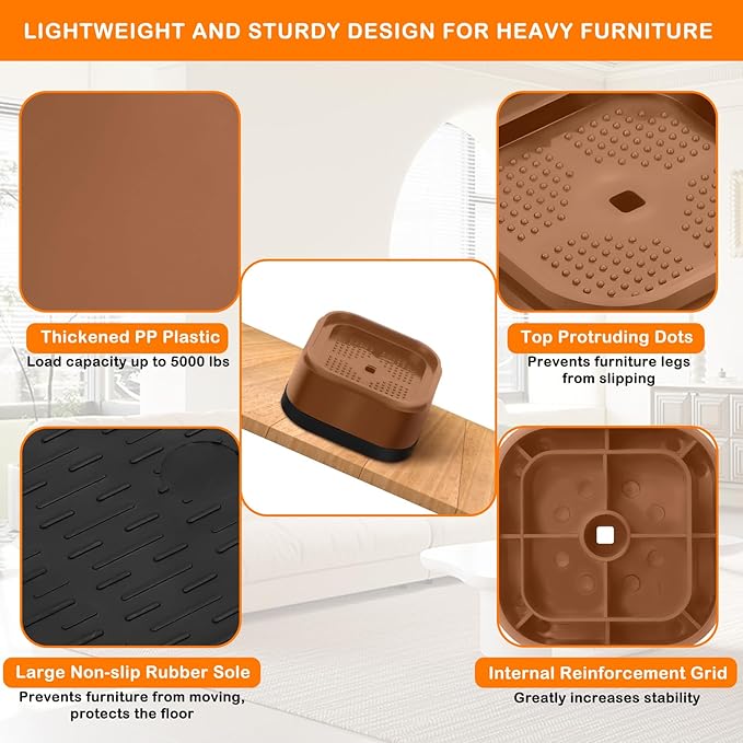 shouwuhho 9 Pack Furniture Risers Adjustable Bed Risers Heavy Duty Lifts Height