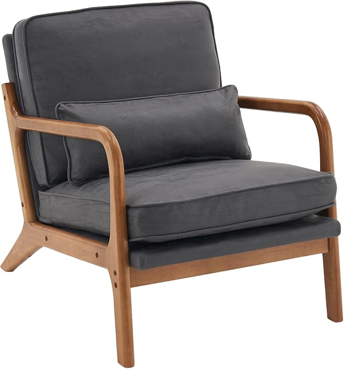 Bonnlo Microfiber Dark Grey Accent Chairs Set of 2, Upholstered Mid Century