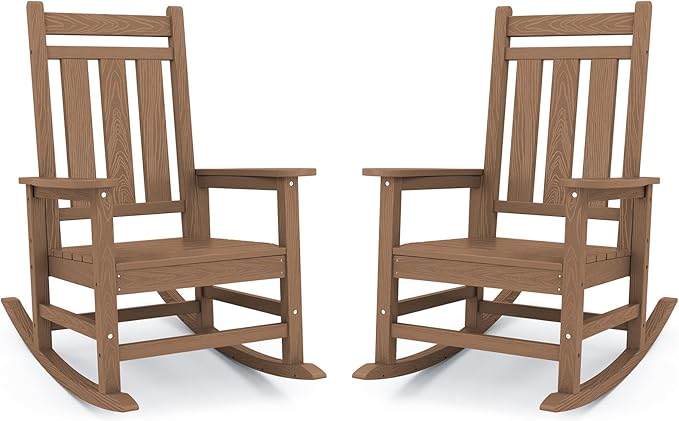 KINGYES Oversized Outdoor Rocking Chair Set of 2, All-Weather Patio Rocking