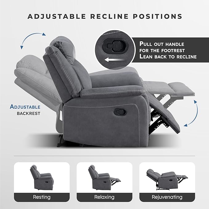 Lexicon Manual Recliner Chair, Polished Microfiber Reclining Sofa Chair