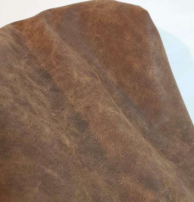 Brown Vintage Distressed Soft Faux Leather Fabric PU Leather Fabric Sheet Sold