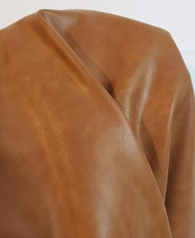 NAT LEATHERS | Tan Cognac 2 Tone Soft Faux Vegan Leather PU | 2 Yards Cut by