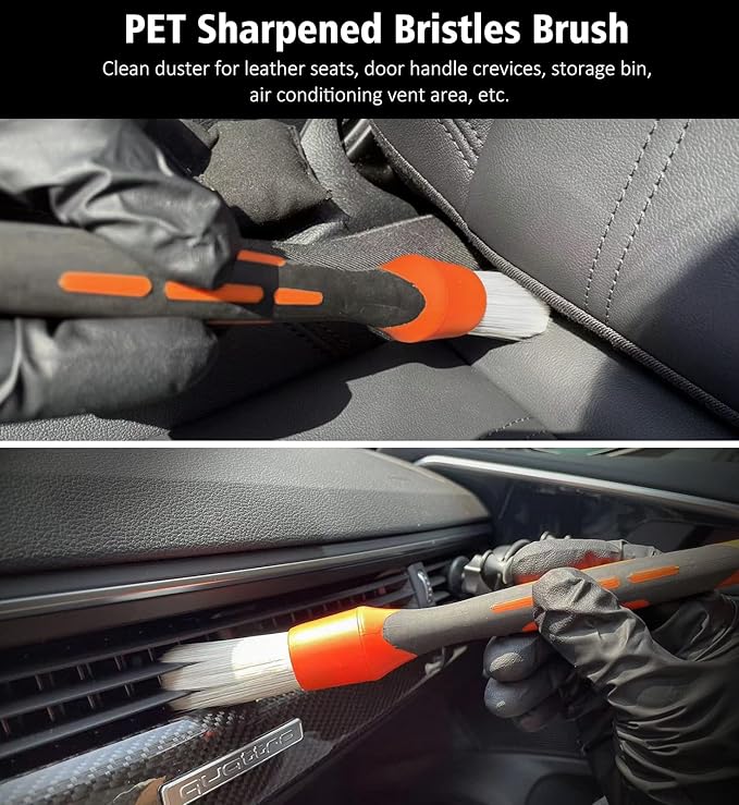 YeewayVeh 3pcs Car Detailing Brush Set, Boars Hair Detailing Brushes, Ultra