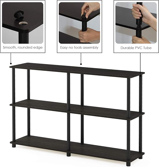 Furinno TURN-N-TUBE Storage Shelves, 3-Tier 47.4 Wide Book Shelf, Corner Shelf