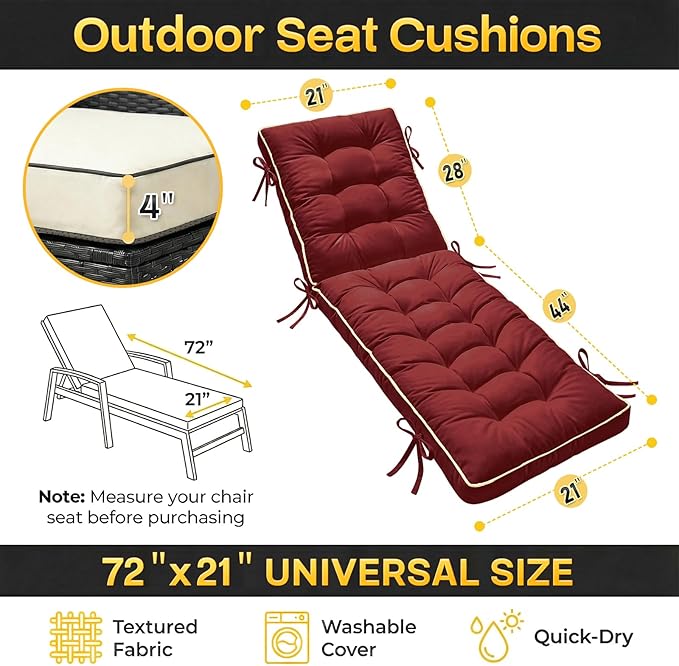 2 Pack 72x21 Inch Folding Chaise Lounge Cushion Quick Dry
