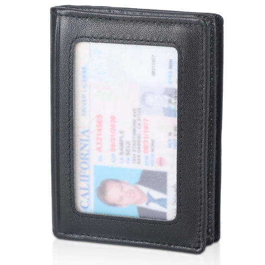 compalo RFID Blocking Front Pocket Minimalist Slim Leather Bifold Wallet Credit Card Case Holder ID Window