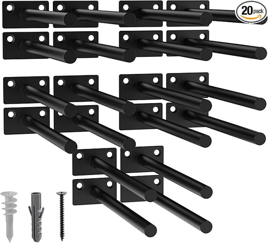 LEOPO Black 20-Pack 8 inch Floating Shelf Brackets, Hidden Shelf Bracket