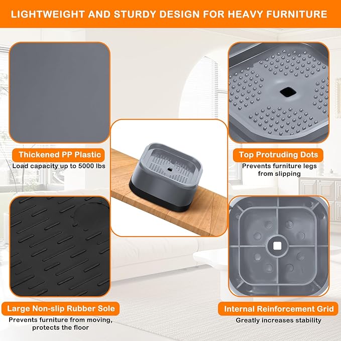 shouwuhho 4 Pack Furniture Risers Adjustable Bed Risers Heavy Duty Lifts Height