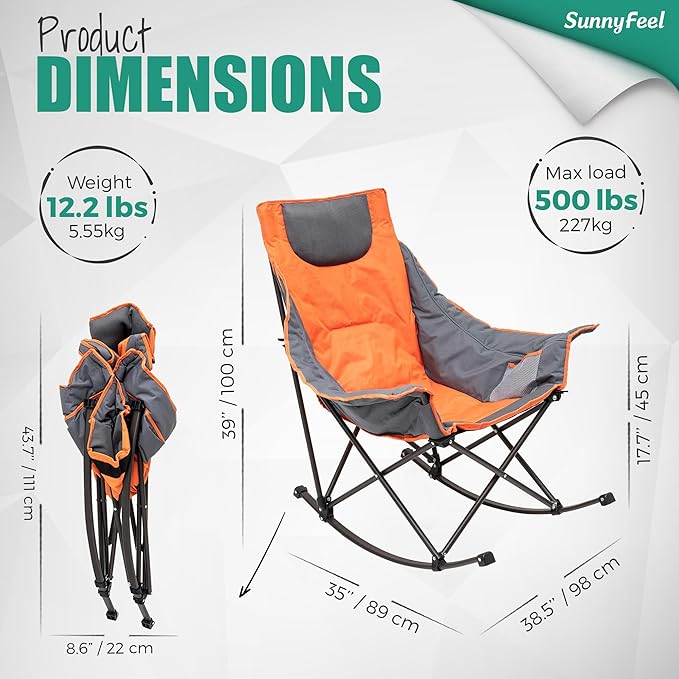SUNNYFEEL Oversized Heated Rocking Camping Chair 2 Pack, Fully Padded Patio