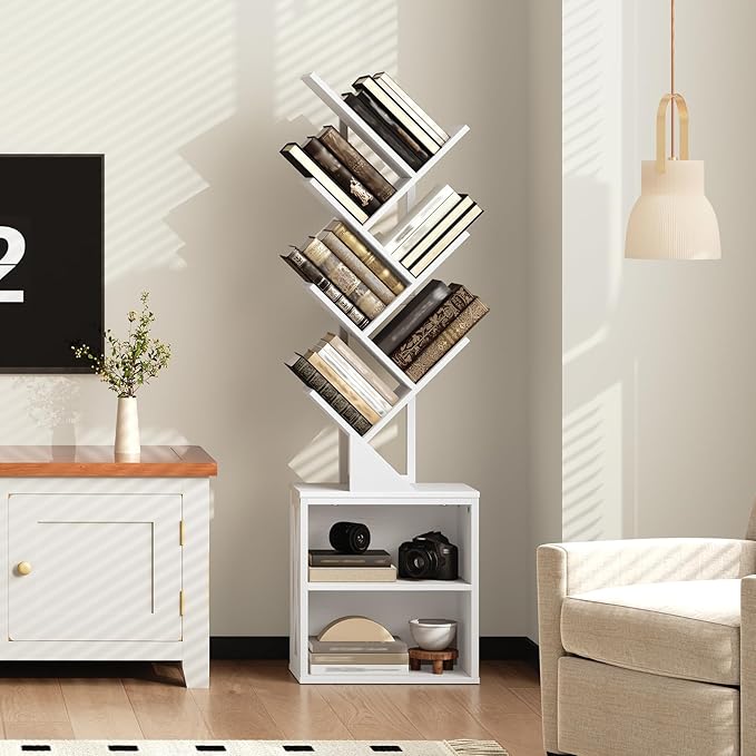 RALGEND Tree Bookshelf, 6 Tier Bookcase