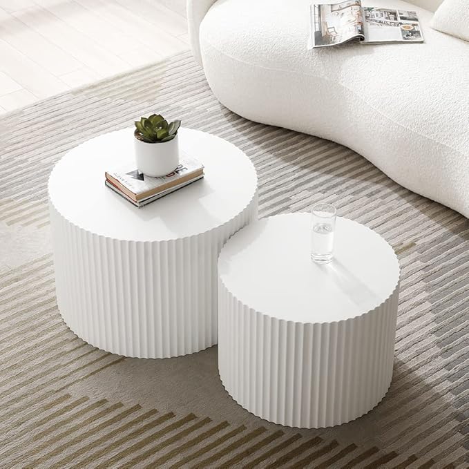 White Round Coffee Table Nesting Coffee Table Set of 2 Contemporary Circle