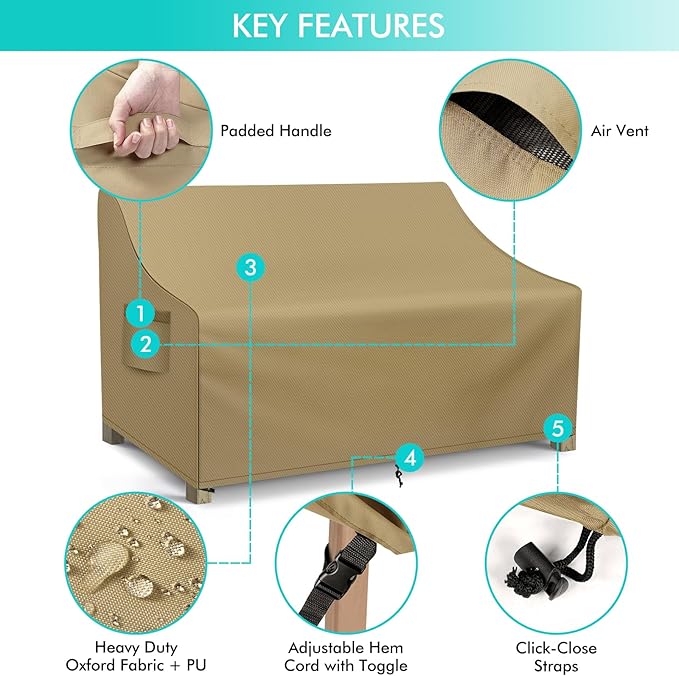 WLEAFJ Patio Sofa Cover Waterproof, 3-Seater Outdoor Sofa Cover, Heavy Duty