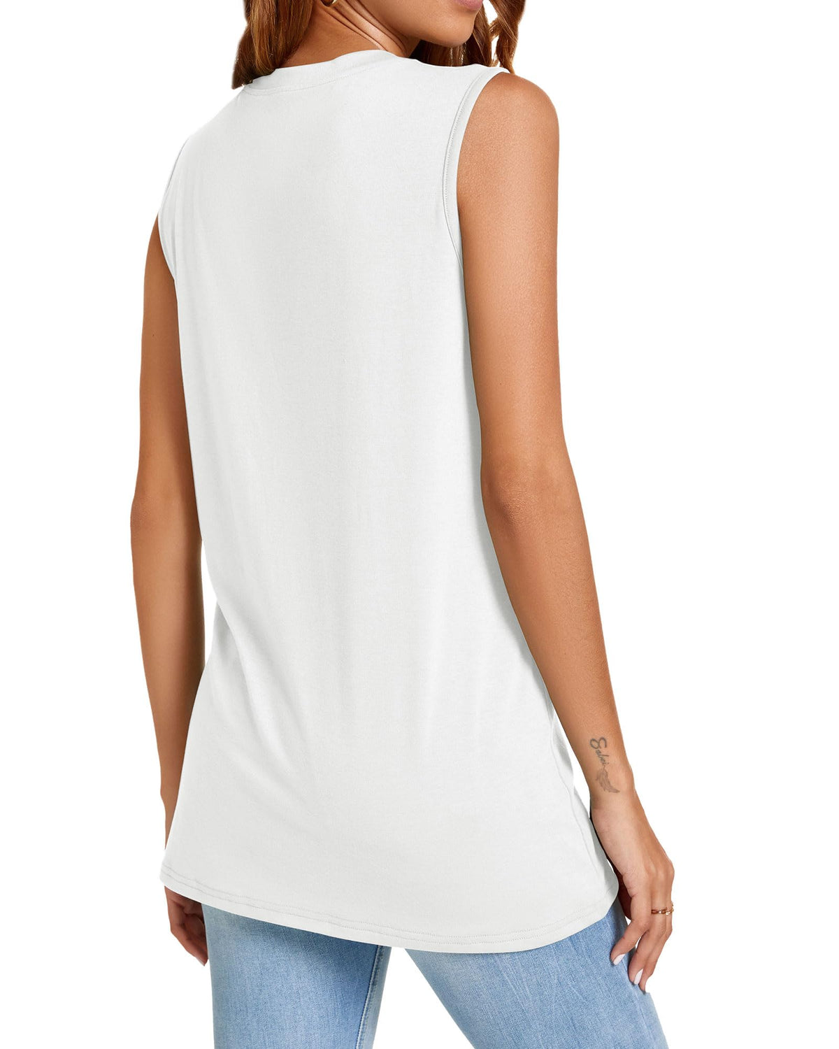 White Tank Top for Women Casual Summer Crewneck Basic Solid Color Sleeveless Shirts Workout Tops(White, M)