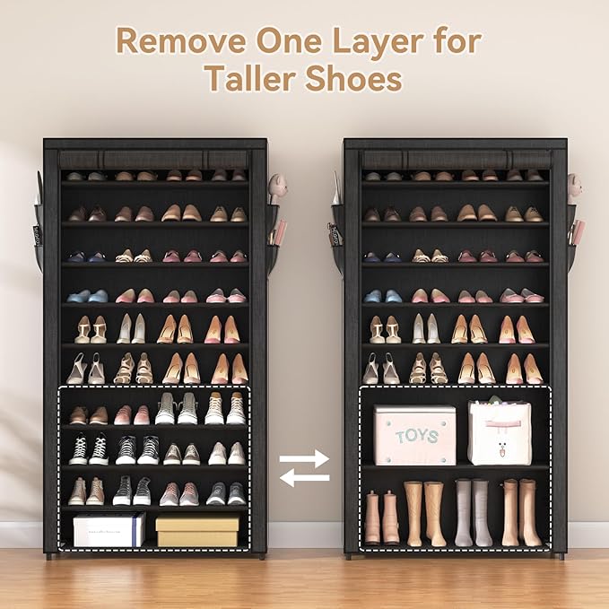 ROJASOP 10 Tier Shoe Rack with Covers, Large Capacity Stackable Tall Shoe Shelf
