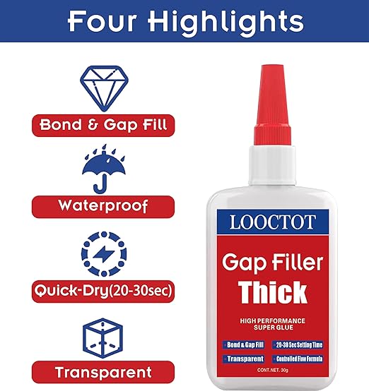 LOOCTOT 60g Gap Filler Thick Super Glue Premium Adhesive, CA Glue