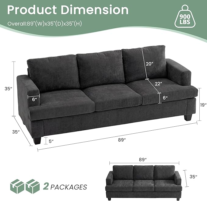 YOUDENOVA Sofa Couch, 3 Piece Set Comfy Sofa, 2 Loveseat & 3 Seater Sofa
