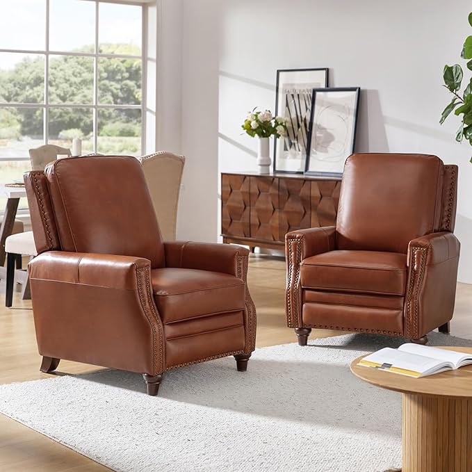 HULALA HOME Genuine Leather Manual Recliner Chair