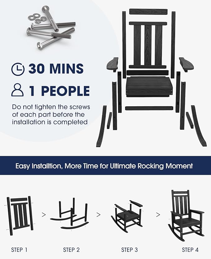 KINGYES Oversized Outdoor Rocking Chair, All-Weather Patio Rocking Chairs
