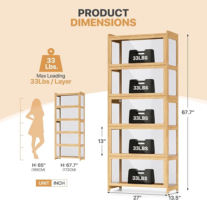 Magshion Display Cabinet with Acrylic Doors, 5-Tier Curio Cabinet