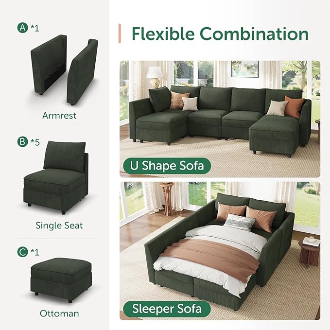 HONBAY Modular Sofa Sectional Sleeper Couch