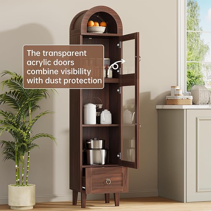 71" Tall Arched Cabinet with Acrylic Door, Modern Curio Arched Bookcase with