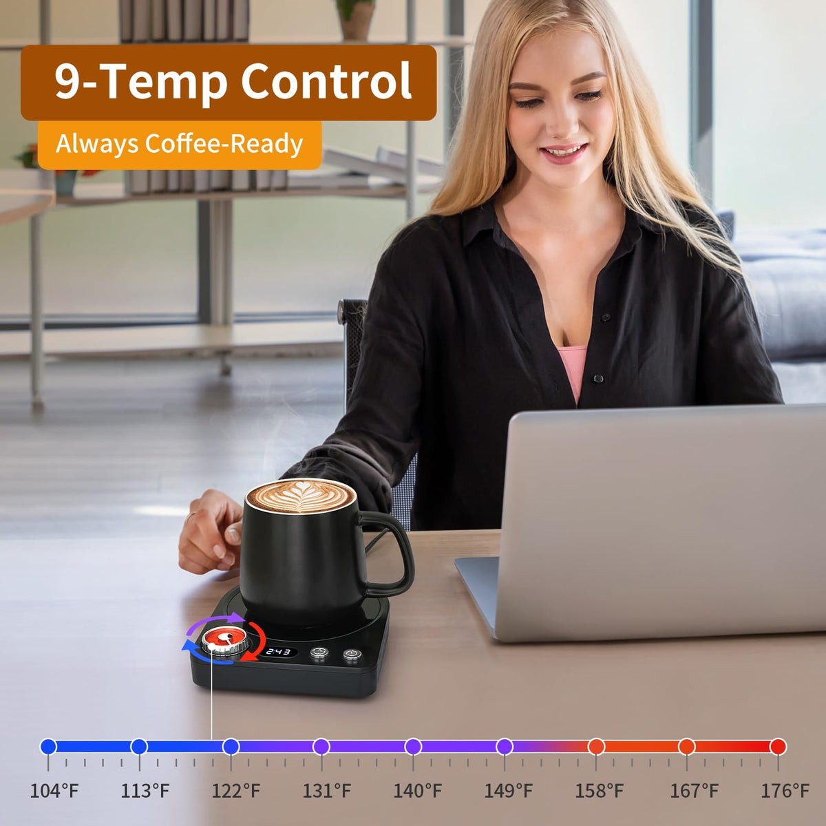 VOBAGA Coffee Mug Warmer with Smart Memory System & 9-Temperature Setting, Coffee Cup Warmer with Customize Timer & Precise Minute Timing, Suitable for Work, Reading, Sleeping