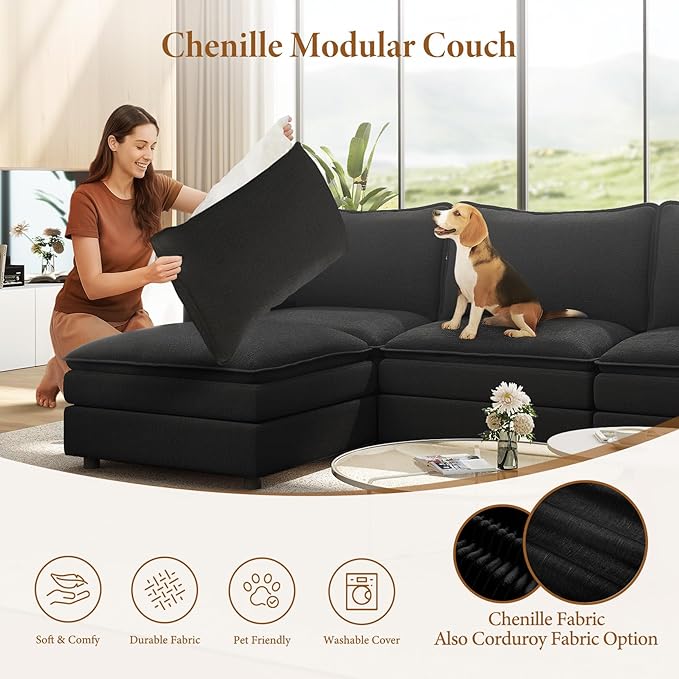 Vesgantti 108" U Shaped Sectional Couch, Comfy Cloud Modular Sectional Sofa