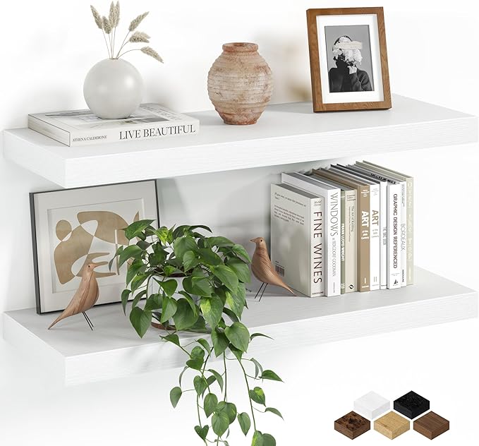 Fun Memories Floating Shelves for Wall, 24 Inch Set of 2 Rustic Wood Wall