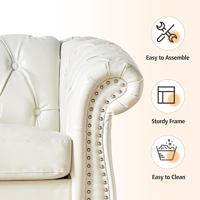ORRD 2 Piece Living Room Set, Chesterfield Faux Leather Sofa Loveseat Couch
