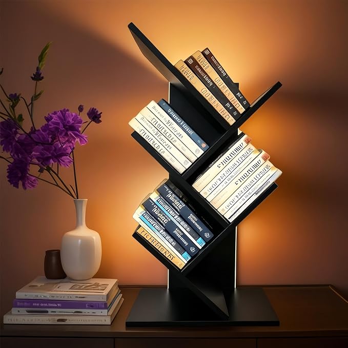 Godferyxin Bookshelf with Liting, Small Bookshelf LED and Desktop Book Shelf